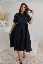 Load image into Gallery viewer, Nyomi Puff Sleeve Black Button Midi Tiered Dress