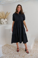 Load image into Gallery viewer, Nyomi Puff Sleeve Black Button Midi Tiered Dress