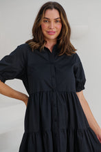 Load image into Gallery viewer, Nyomi Puff Sleeve Black Button Midi Tiered Dress
