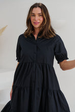 Load image into Gallery viewer, Nyomi Puff Sleeve Black Button Midi Tiered Dress