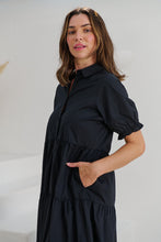 Load image into Gallery viewer, Nyomi Puff Sleeve Black Button Midi Tiered Dress