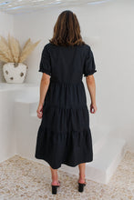 Load image into Gallery viewer, Nyomi Puff Sleeve Black Button Midi Tiered Dress