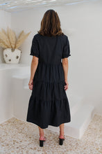 Load image into Gallery viewer, Nyomi Puff Sleeve Black Button Midi Tiered Dress