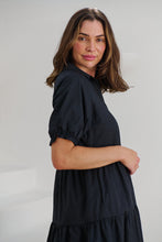 Load image into Gallery viewer, Nyomi Puff Sleeve Black Button Midi Tiered Dress