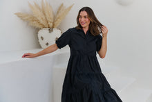 Load image into Gallery viewer, Nyomi Puff Sleeve Black Button Midi Tiered Dress