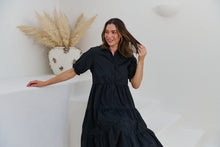 Load image into Gallery viewer, Nyomi Puff Sleeve Black Button Midi Tiered Dress