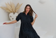 Load image into Gallery viewer, Nyomi Puff Sleeve Black Button Midi Tiered Dress