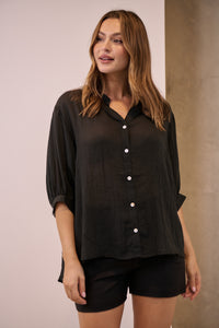 Leia Black Button Up 3/4 Sleeve Shirt