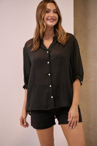 Leia Black Button Up 3/4 Sleeve Shirt