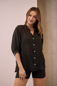 Leia Black Button Up 3/4 Sleeve Shirt