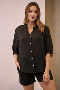 Leia Black Button Up 3/4 Sleeve Shirt