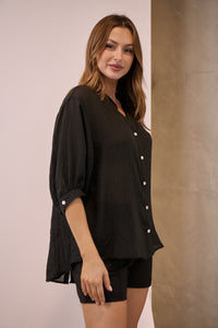 Leia Black Button Up 3/4 Sleeve Shirt