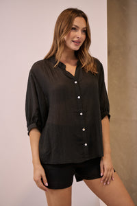 Leia Black Button Up 3/4 Sleeve Shirt