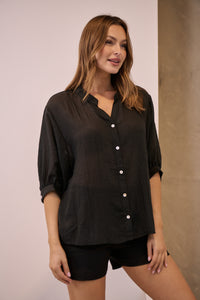 Leia Black Button Up 3/4 Sleeve Shirt