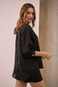 Leia Black Button Up 3/4 Sleeve Shirt