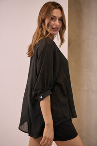 Leia Black Button Up 3/4 Sleeve Shirt