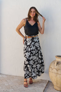 Esperence Black/White Floral Print Maxi Skirt