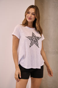 Startee Print White/Black Cap Sleeve Tee