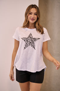 Startee Print White/Black Cap Sleeve Tee