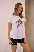 Load image into Gallery viewer, Startee Print White/Black Cap Sleeve Tee