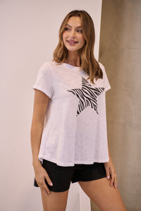 Startee Print White/Black Cap Sleeve Tee