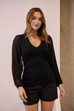 Load image into Gallery viewer, Layanna Black Chiffon Long Sleeve Top