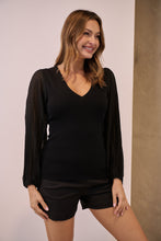 Load image into Gallery viewer, Layanna Black Chiffon Long Sleeve Top