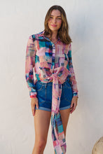 Load image into Gallery viewer, Elena tie Front Blue/Purple Water Colour Shirt