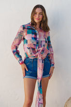 Load image into Gallery viewer, Elena tie Front Blue/Purple Water Colour Shirt