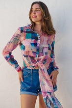 Load image into Gallery viewer, Elena tie Front Blue/Purple Water Colour Shirt