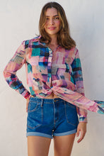 Load image into Gallery viewer, Elena tie Front Blue/Purple Water Colour Shirt