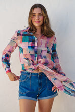Load image into Gallery viewer, Elena tie Front Blue/Purple Water Colour Shirt