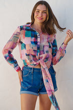 Load image into Gallery viewer, Elena tie Front Blue/Purple Water Colour Shirt