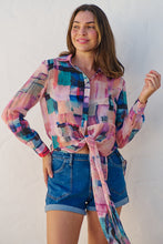 Load image into Gallery viewer, Elena tie Front Blue/Purple Water Colour Shirt