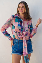 Load image into Gallery viewer, Elena tie Front Blue/Purple Water Colour Shirt
