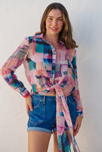 Load image into Gallery viewer, Elena tie Front Blue/Purple Water Colour Shirt