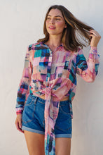 Load image into Gallery viewer, Elena tie Front Blue/Purple Water Colour Shirt