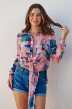 Load image into Gallery viewer, Elena tie Front Blue/Purple Water Colour Shirt