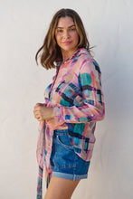 Load image into Gallery viewer, Elena tie Front Blue/Purple Water Colour Shirt