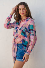 Load image into Gallery viewer, Elena tie Front Blue/Purple Water Colour Shirt