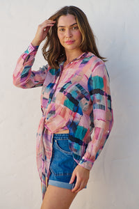 Elena tie Front Blue/Purple Water Colour Shirt