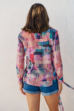 Load image into Gallery viewer, Elena tie Front Blue/Purple Water Colour Shirt