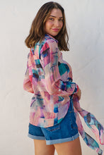 Load image into Gallery viewer, Elena tie Front Blue/Purple Water Colour Shirt