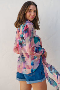 Elena tie Front Blue/Purple Water Colour Shirt