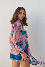 Load image into Gallery viewer, Elena tie Front Blue/Purple Water Colour Shirt