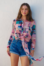 Load image into Gallery viewer, Elena tie Front Blue/Purple Water Colour Shirt