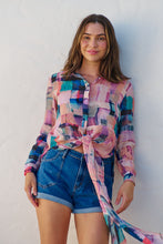 Load image into Gallery viewer, Elena tie Front Blue/Purple Water Colour Shirt