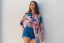 Load image into Gallery viewer, Elena tie Front Blue/Purple Water Colour Shirt
