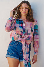 Load image into Gallery viewer, Elena tie Front Blue/Purple Water Colour Shirt