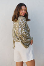 Load image into Gallery viewer, Riva Taupe/White Print Long Sleeve Drawstring Top